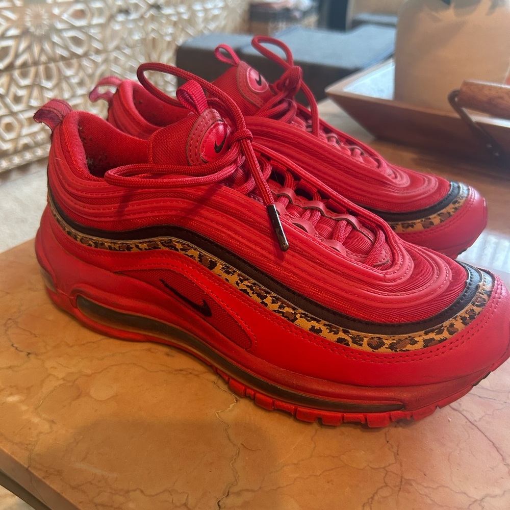 Nike Women's Red and Leopard Print Sneakers